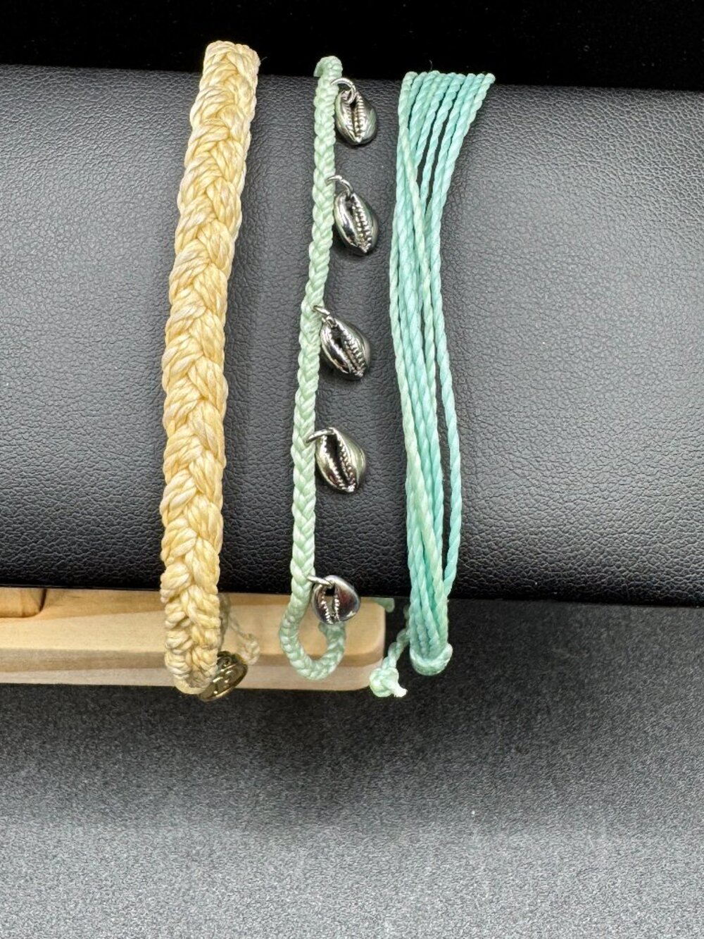 Pura Vida Silver Cowrie Shells Blue Tan Coastal Beach Braid Boho Bracelet Stack
